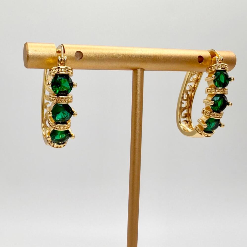 18k gold plated Emerald Green Oval Hoops